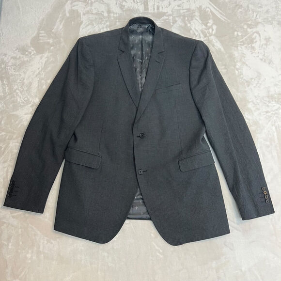 John Varvatos Sport Coat Mens US 46L Grey Plaid Austin Fit Wool Linen Blazer - Picture 1 of 16